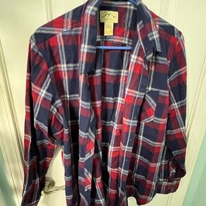 Mountain Plaid Red and Blue Women's Button Down Shirt